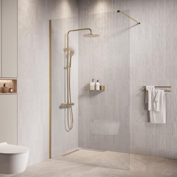 Douchewand Florida 100 x 200 cm Goud – Inloopdouche 8 mm, Doe-het-zelf en Verbouw, Sanitair, Nieuw, Douche, Verzenden
