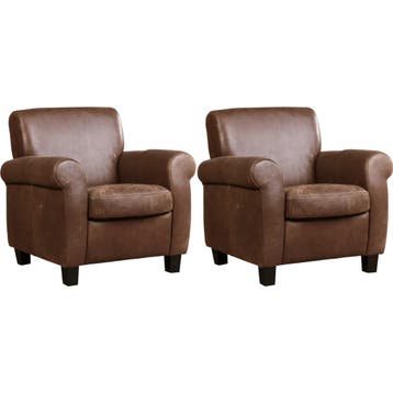 Set van 2 Leren fauteuils Perfection - Vintage Brown, Huis en Inrichting, Fauteuils, Nieuw, Ophalen of Verzenden, 75 tot 100 cm