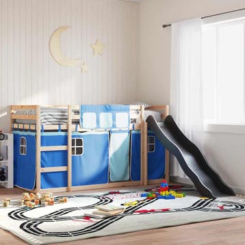 vidaXL Stapelbed met glijbaan en gordijnen blauw 80x200 cm, Eenpersoons, Nieuw, 80 cm, 200 cm