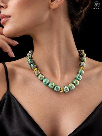 Afrikaanse Turkoois Ketting - 925 Sterlingzilver - Verguld