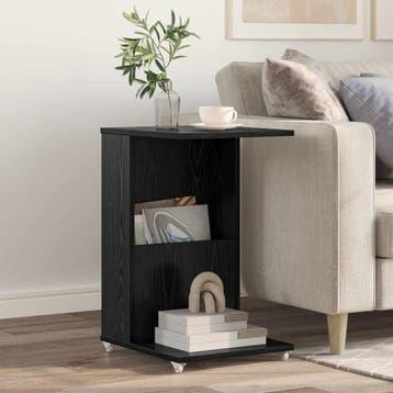 vidaXL Bijzettafel met wiel Zwart Eiken 40 x 35 x 60 cm, Huis en Inrichting, Minder dan 50 cm, 50 tot 100 cm, Verzenden, Nieuw