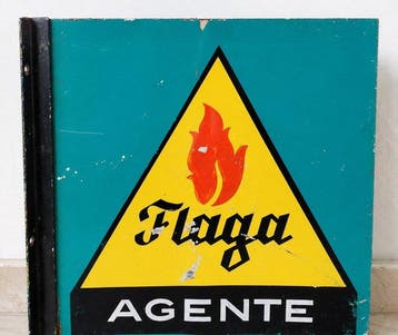Vlag – vintage reclamebord Agente voor winkel – metaal -, Antiek en Kunst