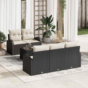 vidaXL Tuin Sofa Set 6 st Zwart poly rattan, Tuin en Terras, Verzenden, Nieuw, 6 zitplaatsen