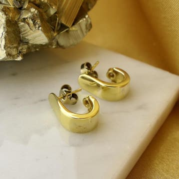 9 Karaat halfronde oorbellen met zirconia, Sieraden, Tassen en Uiterlijk, Oorbellen, Gebruikt, Geel, Ophalen of Verzenden, Met edelsteen