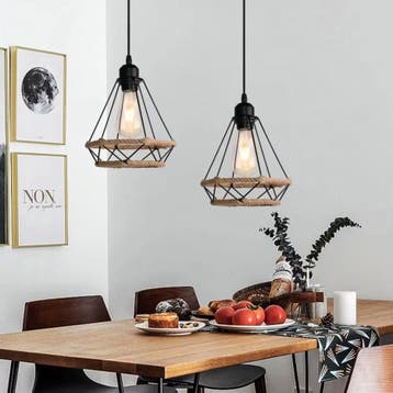 Retro Industriële Hanglamp – Zwart Ijzer E27 Geometrisch, Verzenden, Nieuw, Metaal