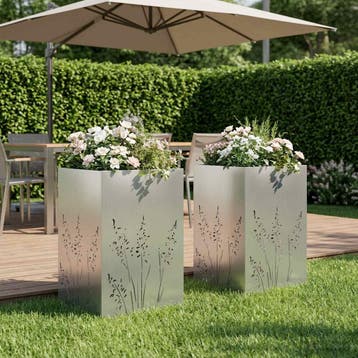 vidaXL Plantenbak 2 st zilver 50 x 50 x 75 cm Gegalvaniseerd, Verzenden, Minder dan 60 cm, Nieuw, Metaal