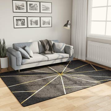 vidaXL Vloerkleed wasbaar anti-slip 160x230 cm zwart en, Verzenden, Nieuw, Zwart