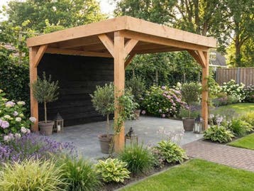 Veiling - Overkapping met achterwand 400x400cm, Tuin en Terras, Nieuw