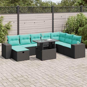 vidaXL 9-delige Loungeset met kussens poly rattan acacia, Verzenden, Nieuw, Loungeset