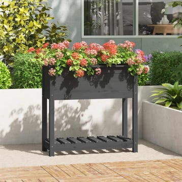 vidaXL Plantenbak met schap 82,5x34,5x81 cm massief, Verzenden, Nieuw, Hout, 60 cm of meer