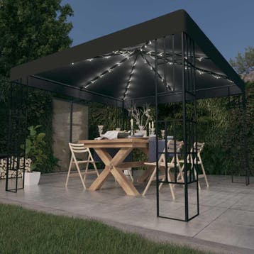 vidaXL Prieel met LED-lichtslinger 3x3 m antracietkleurig, Tuin en Terras, Verzenden, Nieuw