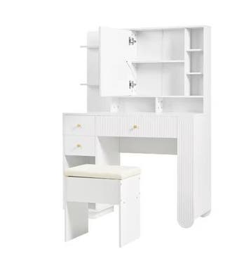 Elegante Kaptafel met Kruk, Lades en Driekleurige LED Spiege, Huis en Inrichting, Tafels | Kaptafels, Verzenden, Nieuw