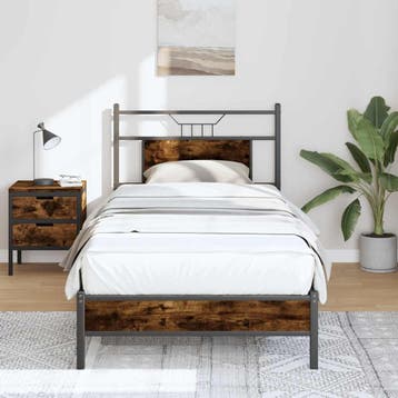 vidaXL Bedframe zonder matras hout gerookt eikenkleurig, Eenpersoons, Bruin, Verzenden, Nieuw