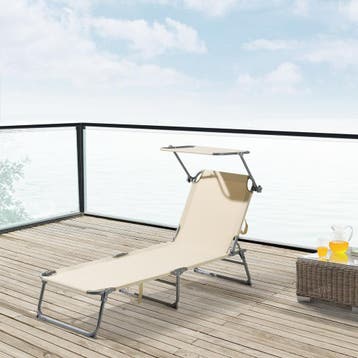Ligbed met luifel Getaria 189x57x28 cm 115 kg beige [en.casa, Verzenden, Nieuw