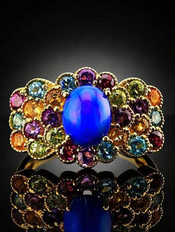 Luxe opaalclusterring - 925 sterlingzilver - Kleurrijke