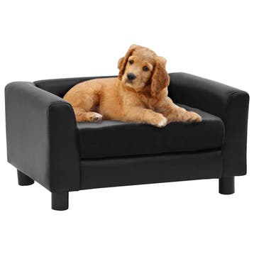 vidaXL Hondenbank 60x43x30 cm pluche en kunstleer zwart, Verzenden, Nieuw