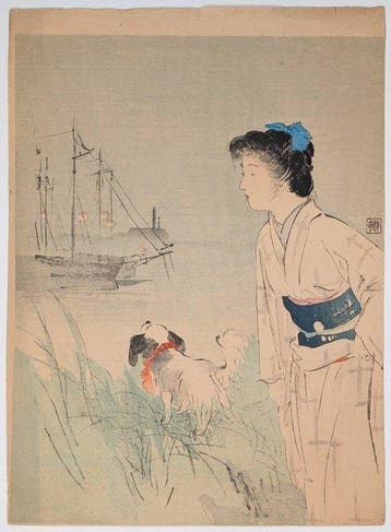 KABURAGI KIYOKATA • Kuchi-e • Schoonheid en Hond aan de