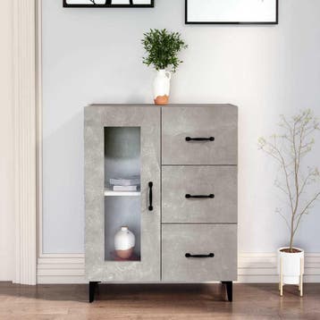 vidaXL Dressoir 69,5x34x90 cm bewerkt hout betongrijs, Huis en Inrichting, Kasten | Dressoirs, Verzenden, Nieuw, 50 tot 100 cm