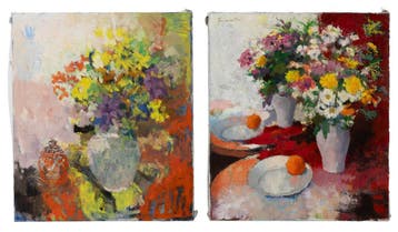 Schilderij Jan van den Hurk (1917-2002) (2x) Bloemstillevens, Antiek en Kunst, Ophalen