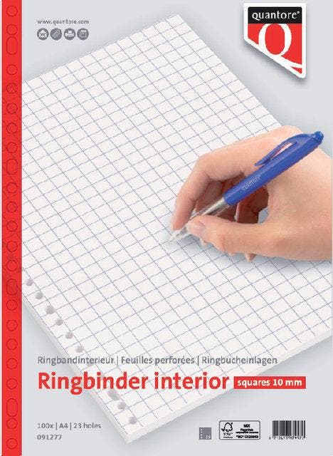 Ringbandinterieur A4 ruit 10 mm 23-gaats 100 vel Quantore, Diversen, Papierwaren, Nieuw, Verzenden