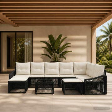 vidaXL Tuinbankenset 10 st Zwart poly rattan, Tuin en Terras, Tuinsets en Loungesets, Verzenden, Nieuw, Meer dan 8 zitplaatsen