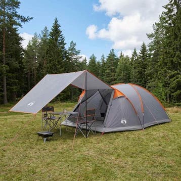 vidaXL Huisje Tent Grijs en Oranje 8-persoons Polyester en, Verzenden, Nieuw, Tot en met 2