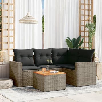 vidaXL 5-delige Loungeset met kussens poly rattan grijs, Verzenden, Nieuw, Loungeset