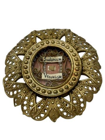 Reliekhouder - Brons, Gouden cartouche, Glas - 20e eeuw -