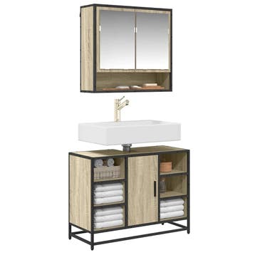 vidaXL Wastafelkast Sonoma eiken 80x33x60 cm bewerkt hout, Huis en Inrichting, Badkamer | Badkamermeubels, Verzenden, Nieuw, Wastafelkast
