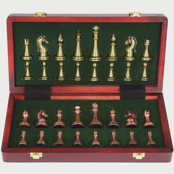 Luxe Metalen Schaakspel met Houten Koffer - Retro Design & D, Verzenden, Nieuw