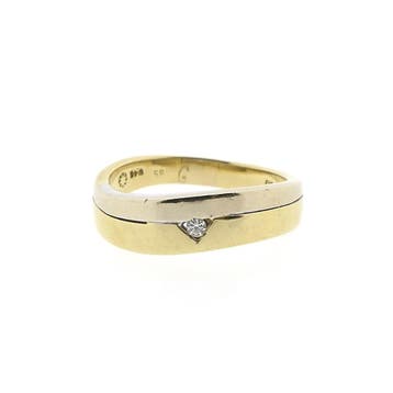 Bicolor gouden ring met zirconia, Sieraden, Tassen en Uiterlijk, Ringen, Gebruikt, Overige kleuren, 19 tot 20, Ophalen of Verzenden