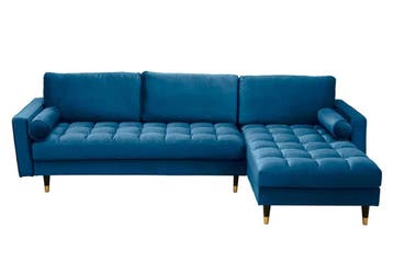 Elegante hoekbank COSY VELVET 3-zitsbank met blauwe petrol, Ophalen of Verzenden, Nieuw