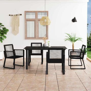 vidaXL 5-delige Tuinset PVC-rattan zwart, 4 zitplaatsen, Kunststof, Verzenden, Nieuw