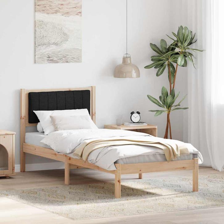 vidaXL Bedframe met Gevoerd Hoofdgedeelte Zwart 75 x 190 cm, Huis en Inrichting, Slaapkamer | Bedden, Bruin, Nieuw, Hout, Verzenden