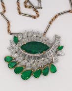 Hanger - 18 karaat Witgoud, Geel goud Smaragd - Diamant -, Sieraden, Tassen en Uiterlijk