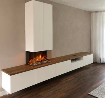 Zwevend TV meubel I Met elektrische haard I haardmeubel, Overige materialen, Nieuw, 200 cm of meer, Tijdloos