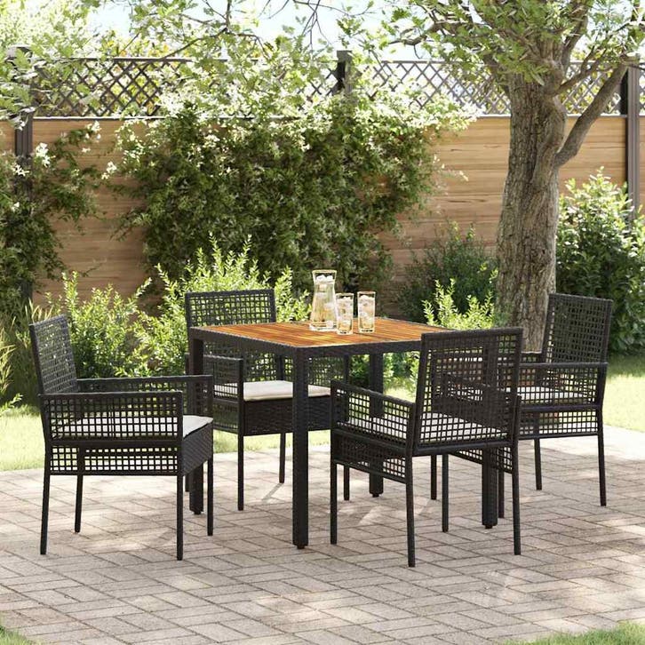 vidaXL Tuin eettafelset 5 pcs Zwart poly rattan, Tuin en Terras, Tuinsets en Loungesets, Nieuw, 5 zitplaatsen, Rotan, Verzenden