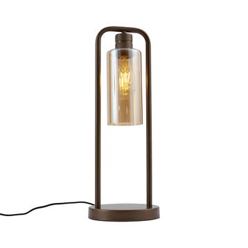 Hotel Chique tafellamp donker brons met amber glas -, Verzenden, Nieuw