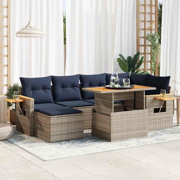vidaXL 7-delige Loungeset met kussens poly rattan acacia, Verzenden, Nieuw, Loungeset