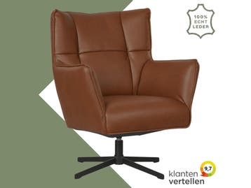 Leren draaifauteuil Lovely - Granada Savannah (cognac), Nieuw, Ophalen of Verzenden, 75 tot 100 cm, Eigentijds, Modern, Retro, Vintage