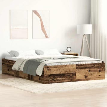 vidaXL Bedframe zonder matras 140x200 cm bewerkt hout oud, Bruin, Verzenden, 140 cm, 200 cm