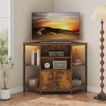 Industriële Hoek TV Meubel met LED Verlichting - Vintage Bru, Verzenden, Nieuw