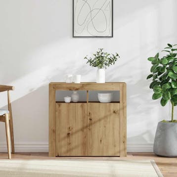 vidaXL Dressoir met LED 80x35x75 cm bewerkt hout artisanaal, Huis en Inrichting, Kasten | Dressoirs, Verzenden, Nieuw, Overige houtsoorten