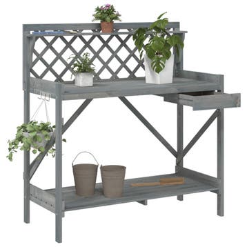vidaXL Oppottafel met latwerk massief vurenhout grijs, Tuin en Terras, Verzenden, Nieuw