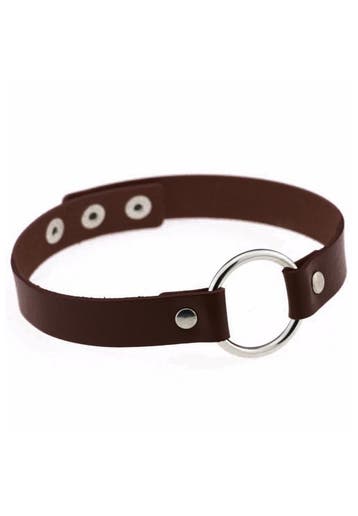 KIMU® Choker Donkerbruin Ring Pu Leer Collar Ketting Halsban, Sieraden, Tassen en Uiterlijk, Kettingen, Kunststof, Verstelbaar