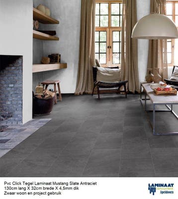 Pvc Laminaat Click Zwart Eik 100 X Kleur 5mm toplaag 0,55, 75 m² of meer, Nieuw, Pvc click laminaat vloer, Ophalen of Verzenden