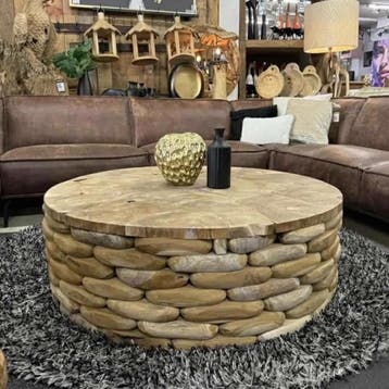 Salontafel Sem teak rond - 100cm | World of Brosi, Ophalen of Verzenden, Nieuw