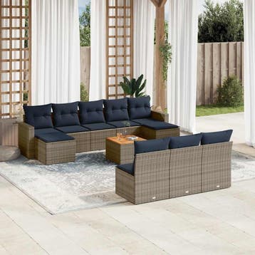 vidaXL 11-delige tuinbankset met kussens, grijs polyrotan, Verzenden, Nieuw