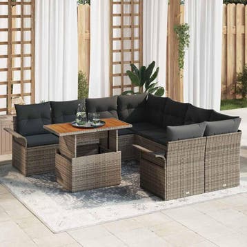 vidaXL Tuin Sofa Set 9 st Grijs Poly riet, Verzenden, Nieuw, Rotan, Meer dan 8 zitplaatsen