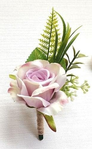 Luxe corsage zijden roos lila roze groen boutonnière op, Ophalen of Verzenden, Nieuw
